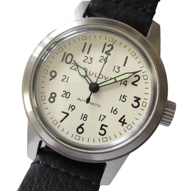 Bulova 96A246 Men's Classic Hack Military Watch Automatic Ivory Dial Black Strap - Image 1 of 4
