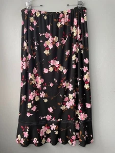 Jaclyn Smith Plus Size 2X Black Floral Dark Goth Romantic Slinky Maxi Skirt - Picture 1 of 11