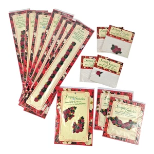 Simply Stitches Silk Ribbon Embroidery Flower Applique | Lot of 14 Burgundy Rose - Picture 1 of 12