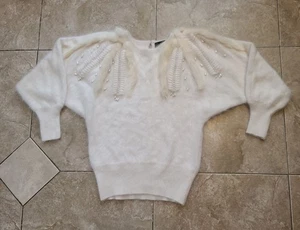 Vintage 90s Christine Phillipe California Angora Fur & Faux Pearls Sweater Small - Bild 1 von 23