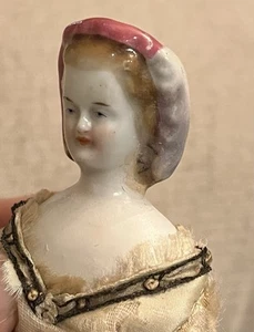 Rare Antique Version Of Empress Eugenie 8.5” Doll With Light Brown Hair & Snood - Picture 1 of 17