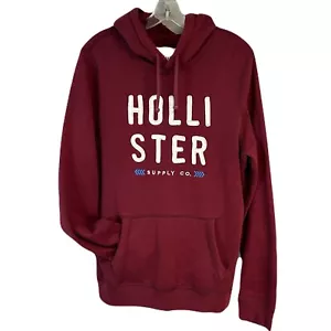Vintage Mens Hollister Hoodie Sweatshirt Size M Pullover Spellout Y2K Maroon - Picture 1 of 11