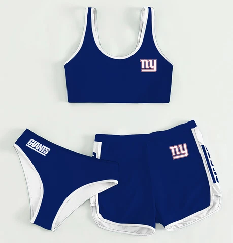 New York Giants Women's Athletic Bikini 3PCS Crop Top With Shorts Swimwear Gift Cover