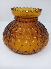 Amber Quilted Diamond Glass Hurricane Lamp Shade Light Globe Ruffled Top 6 1/2" 