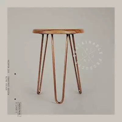 HairPin 103 – Industrie-Design Hocker aus Metall mit Holzsitz in schwarz oder ku - Bild 1 von 4