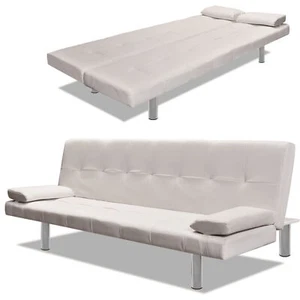 Schlafsofa zwei Kissen verstellbar weiß Loungesofa Couch Zweisitzer Sofa Z5A2 - Bild 1 von 9