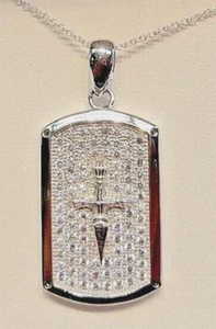 Brand New Sterling Silver/Dia Cross Medal Pendant w/Chain - Picture 1 of 2