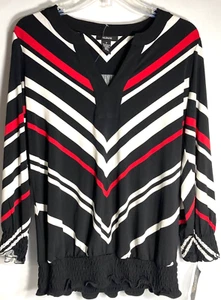 ALFANI Women's Blousy Shirt Black, White, Red Dressy Long Sleeve - Picture 1 of 5