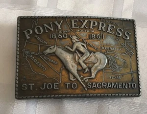 Pony Express St Joe To Sacramento Western 1970's Vintage Belt Buckle - Picture 1 of 4
