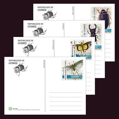 Guinea 2022 Stationery Cards MNH Insects Set of 4 Cards 100% Recycled Paper - Image 1 of 4