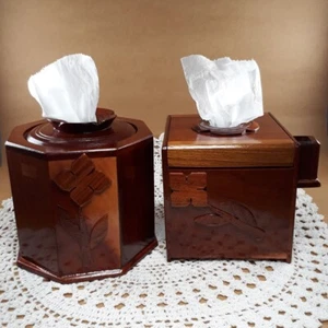 vintage Thai handicraft tissue holder box cover natural hand made square octagon - Picture 1 of 28