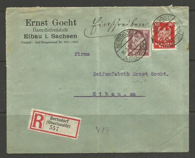 ⭐OSBURGH – GERMANY. 1926. REGISTERED COVER. BERNSDORF. ERNST GOCHT DAMPFSEIFENFA - Image 1 of 2