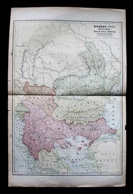 BALKAN STATES CYPRUS CRETE ATLAS MAP PAGE PLATE 1908 GEORGE F. CRAM PUBLISHER - Image 1 of 4