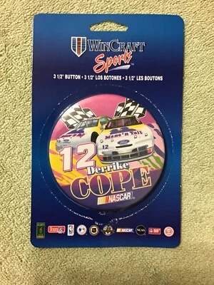1996 DERRIKE COPE #12 Mane’n Tail Wincraft 3 1/2 Inch Button Pin NEW / Unused - Image 1 of 2
