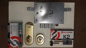 SET KIT SERRATURA AMBIDESTRA PORTA BLINDATA CILINDRO EUROPEO 4 PERNI ATRA-DIERRE - Foto 1 di 4