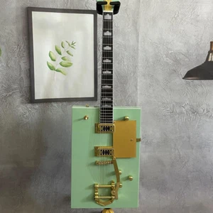Custom Green Bo Diddley Solid Body Electric Guitar 6String Gold Part Jazz Bridge - Picture 1 of 10