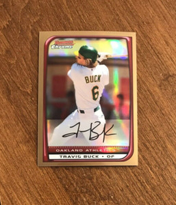 Travis Buck 2008 Bowman Chrome Gold Refractor #140 Oakland Athletics /50