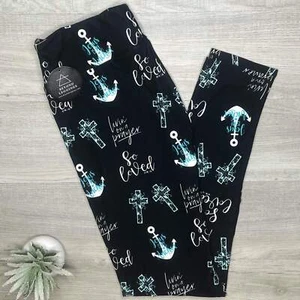 Jesus Is My Anchor Print Soft Black Leggings - Picture 1 of 7
