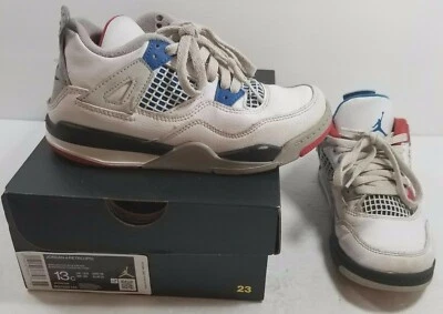 Air Jordan 4 Retro White, Military Blue, Fire Red - Nike PS Kids Kid's Size 13C - Image 1 of 4
