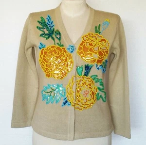 Storybook Knits Sweater Cardigan NEW w/ Tags Dazzling Marigolds Flower Sequin XS - Picture 1 of 10