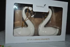 NUEVO PAPIRO Set 2 Pájaro Blanco Cisne Adorno Navidad Boda 3.75"H Caja Cerámica - Imagen 1 de 4