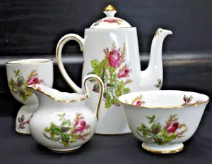 5 Pc Lot - Royal Chelsea Moss Rose 395A - Teapot w/Lid Sugar Cream Egg Cup (636) - Picture 1 of 24