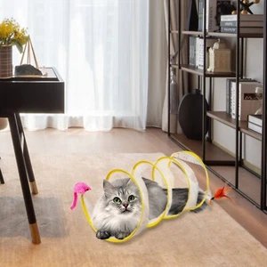 2Pcs Cat Tunnel&Bell Feather Mouse Toys Collapsible Indoor Cat Spring Tube Play - Picture 1 of 8