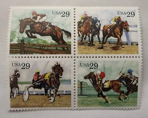 US Scott# 2756-2759 (2759a) 29c Sports Horses bloque de 4 MNH - Imagen 1 de 1