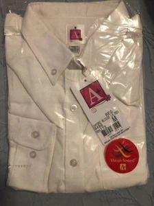 NWT A+ Girls School Uniform Top Blouse Shirt White Long Sleeve Oxford M MED - Picture 1 of 3