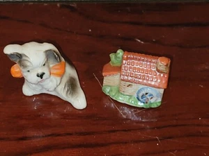 Vintage Occupied Japan 3.75" Porcelain Spotted Dog And Ceramic House Figurines - Picture 1 of 6