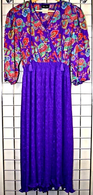 Vintage Maxi Dress Diane Freis Size S/M 70s 80s Plum Purple Butterfly Garden - Imagem 1 de 4