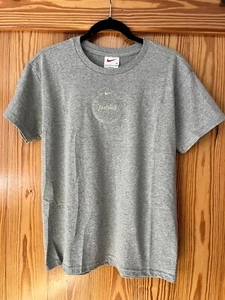 VTG Nike Gold Swoosh "Just Do It" Logo Gray T-Shirt sz Medium Unisex USA NWOT - Picture 1 of 6