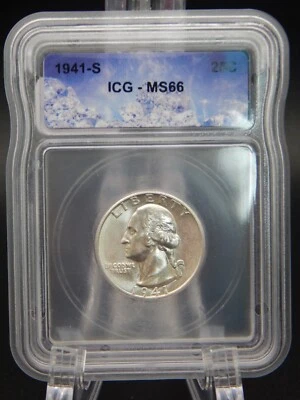 1941-S Silver Washington Quarter Icecube's ICG MS66 NUEVO soporte personalizado (BF848) Foto 1 de 4