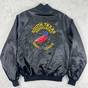 Vintage Auburn Satin Bomber Jacket Men’s LARGE - Texas Dart League - Snap - 80s - Picture 1 of 11