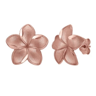 14k Rose Gold Hawaiian Plumeria Flower Earrings 14.5mm x 15mm  2.1 grams - Image 1 of 4