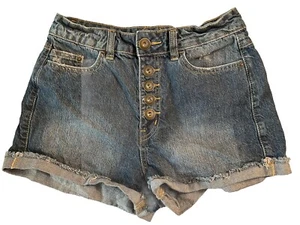 O'Neill Navy Jean Shorts Juniors Size 5 Distressed Cut Off Navy Button Front - Picture 1 of 4