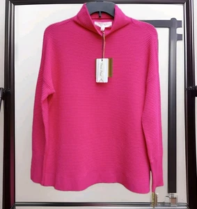 NWT Chelsea and Theodore Viscose Blend Pink Ribb Mock Neck Sweater Womens sz XS - Picture 1 of 13