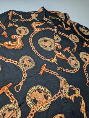 Casa Moda Couture Black and Gold Pattern Men’s Button Up Shirt Size S Versace  - Image 1 of 4