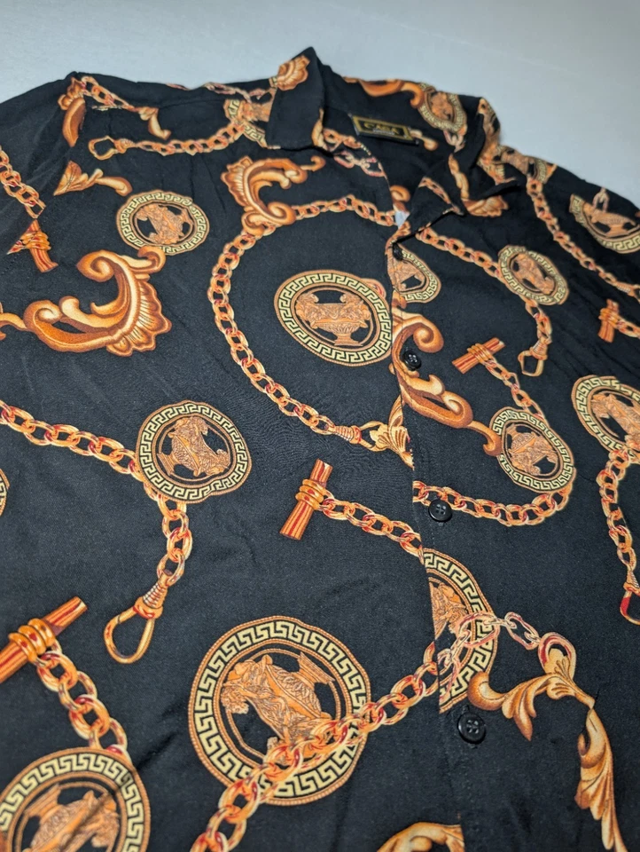 Casa Moda Couture Black and Gold Pattern Men’s Button Up Shirt Size S Versace  - Image 1 of 4