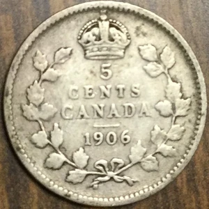 1906 CANADA SILVER 5 CENTS COIN - Picture 1 of 2