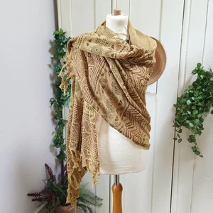 Sciarpa Zin cotone grezzo senape tessuto stampa blocco fatta a mano boho - Foto 1 di 7