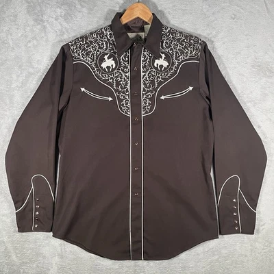 Vintage Rafael Amaya Western Shirt Men L Brown Pearl Snap Button Embroidered 90s - Image 1 of 4