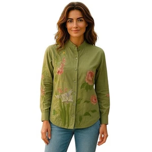 Kiko Bay Women's Floral Art to wear Green Blouse 100% Cotton Size S #35 - Picture 1 of 11