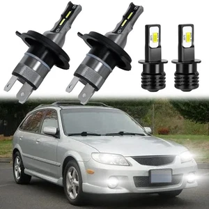 For Mazda protege 2001 2002 2003 White LED Headlight + Fog Light Bulbs Combo 4pc - Picture 1 of 14