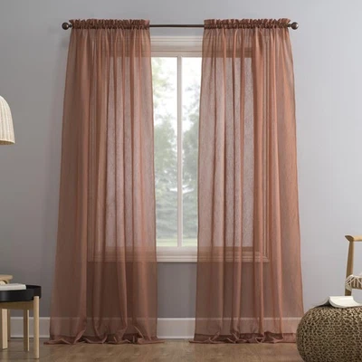 No. 918 Erica Crushed Sheer Voile Rod Pocket Curtain Panel, 51 x 84, Cedar Or... - Image 1 of 4