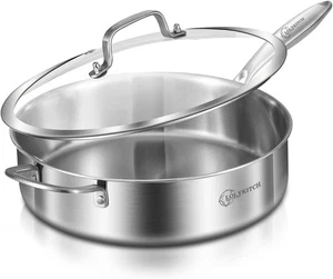 LOLYKITCH 5.5 L Tri-Ply Stainless Steel Sauté Pan with Lid,30 CM Deep Frying Pan - Picture 1 of 6