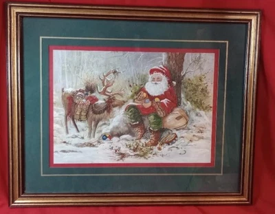 Home Interiors & Gifts  ~ Santa Clause & Reindeer Print Frame By Peggy Abrams - Image 1 of 4