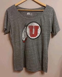 Russell University of Utah Logo Short Sleeve TShirt Gray Red Womens Sz L (12-14) - Picture 1 of 7