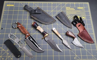 Lote de cuchillos de hoja fija EDC caza táctico Karambit autodefensa Damasco  Foto 1 de 4