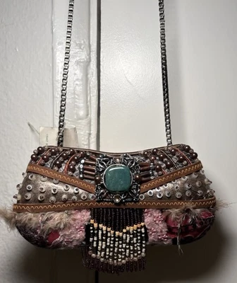 "Mini bolso de hombro Mary Frances adornado con cuentas cartera vintage boho 7"" nuevo" Foto 1 de 4